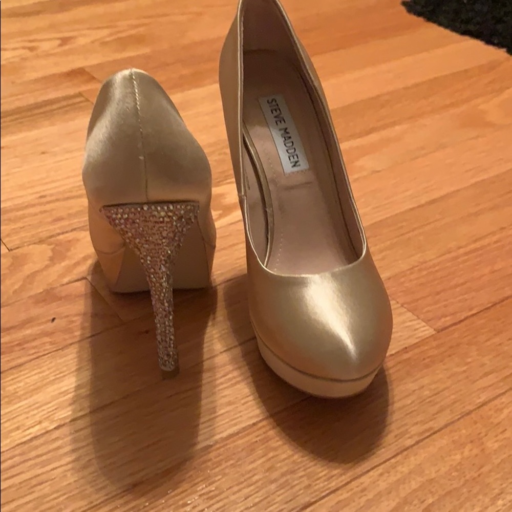 Nude Steve Madden pumps with crystal heels